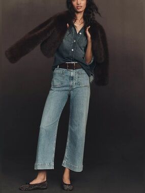 Anthropologie Maeve Colette High-Rise Wide-Leg Cropped Jeans Med Wash - Size 30